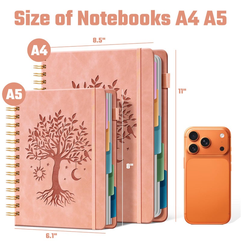 Ovesmusl Hardcover Spiral Notebook 6.1" x 8.4" with 5 Removable Dividers 300 Pages Leather 5 Subject Notebook College Ruled 100GSM Large Spiral Notebooks for Work Thick Lined Journal for Women, Pink - Image 5
