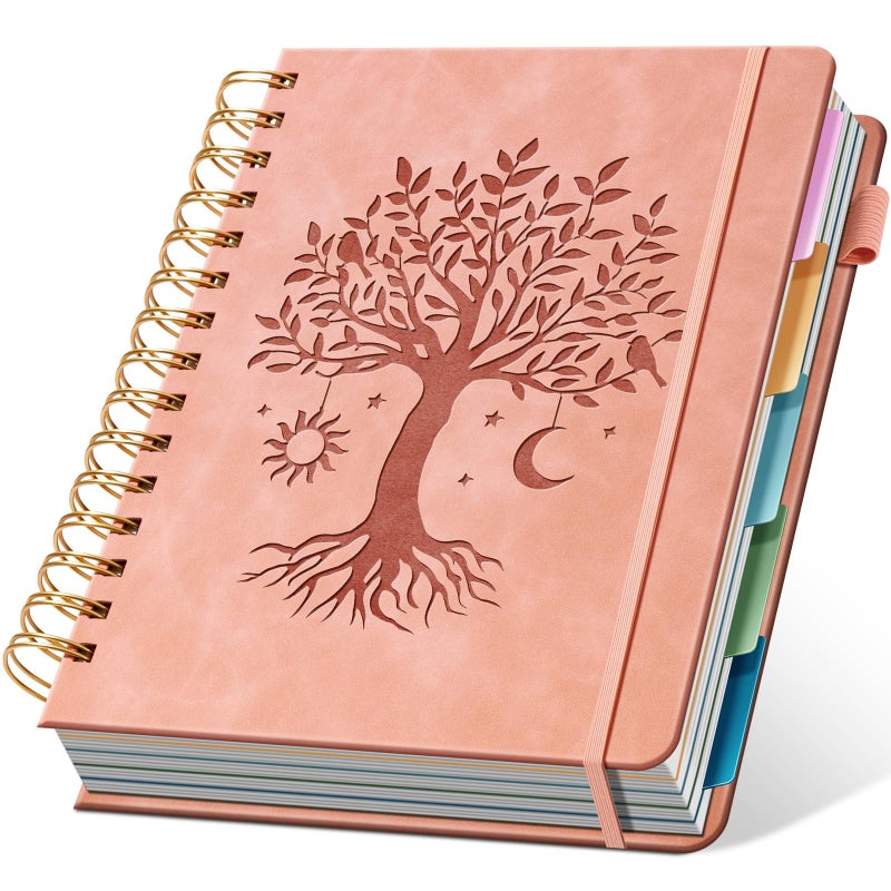 Ovesmusl Hardcover Spiral Notebook 6.1" x 8.4" with 5 Removable Dividers 300 Pages Leather 5 Subject Notebook College Ruled 100GSM Large Spiral Notebooks for Work Thick Lined Journal for Women, Pink - Image 1