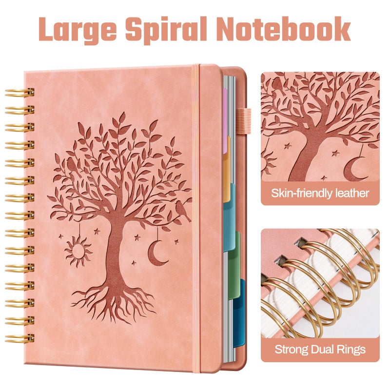 Ovesmusl Hardcover Spiral Notebook 6.1" x 8.4" with 5 Removable Dividers 300 Pages Leather 5 Subject Notebook College Ruled 100GSM Large Spiral Notebooks for Work Thick Lined Journal for Women, Pink - Image 4