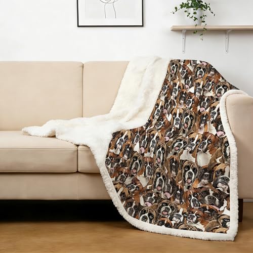 BlessLiving Boxer Blankets Super Soft Fuzzy Dogs Blanket for Kids Adults Cute Puppy Fleece Blanket Reversible Animal Brown Sherpa Throw Thick Lightweight Cozy Plush Blankets (White Boxer,Twin,60"x80") - Image 1