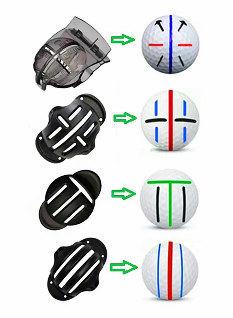 SOLARAE 8 Pcs Precision Golf Ball Marker Including 4 Golf Ball Marking Stencils and 4 Colors Golf Ball Markers, Golf Ball Line Marking Tool Kit, Alignment Identification Tool (Red + Blue + Black + Green Pen) - Image 2