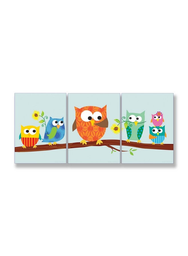 Stupell Industries The Kids Room By Stupell Owls On A Branch With Sunflowers 3Pc. Rectangle Wall Plaque Set 11 X 0.5 X 15 Proudly Made In Usa - Image 1
