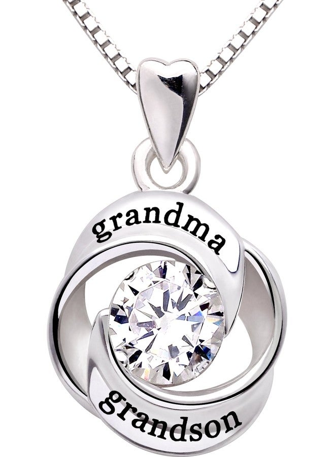 ALOV Jewelry Sterling Silver grandma and grandson Love Heart Cubic Zirconia Pendant Necklace - Image 1
