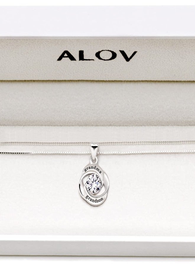 ALOV Jewelry Sterling Silver grandma and grandson Love Heart Cubic Zirconia Pendant Necklace - Image 4