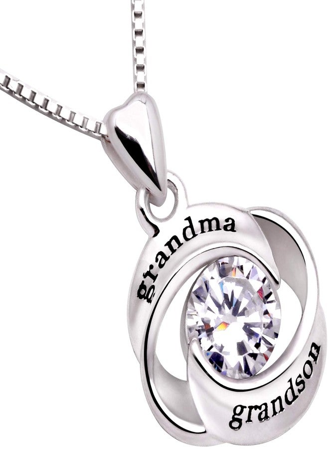ALOV Jewelry Sterling Silver grandma and grandson Love Heart Cubic Zirconia Pendant Necklace - Image 2