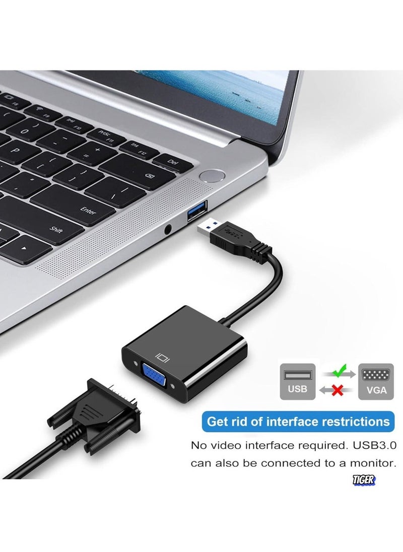 TIGER محول كابل USB إلى VGA، محول فيديو متعدد العرض VGA إلى USB 3.0/2.0 بدقة 1080P للكمبيوتر المحمول، الكمبيوتر المكتبي، الكمبيوتر الشخصي إلى الشاشة، البروجيكتور، التلفاز (لا يدعم Chromebook) - Image 2