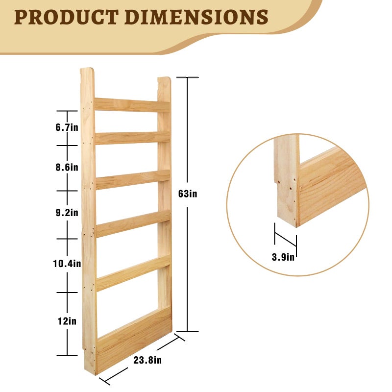 MIYOLU Behind Door Bookshelf Organizer â€“ Solid Wood Wall-Mounted 6-Tier Shelf, No-Paint Eco Design, Space-Saving Storage for Kids & Adults (23.8in) - Image 2