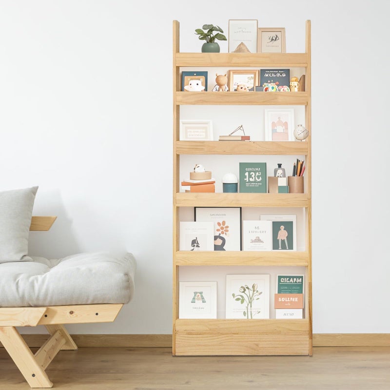 MIYOLU Behind Door Bookshelf Organizer â€“ Solid Wood Wall-Mounted 6-Tier Shelf, No-Paint Eco Design, Space-Saving Storage for Kids & Adults (23.8in) - Image 1