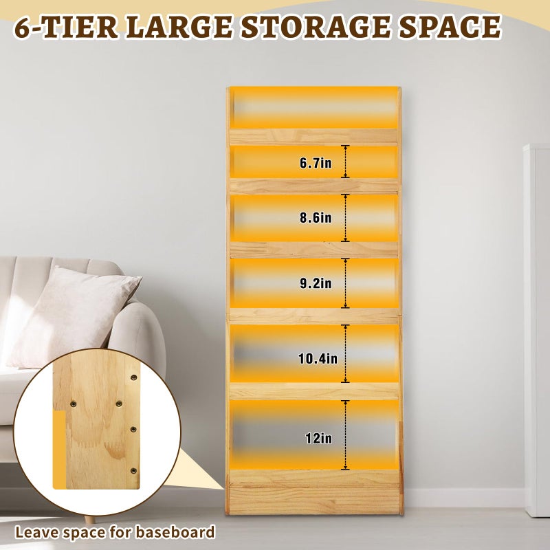 MIYOLU Behind Door Bookshelf Organizer â€“ Solid Wood Wall-Mounted 6-Tier Shelf, No-Paint Eco Design, Space-Saving Storage for Kids & Adults (23.8in) - Image 4