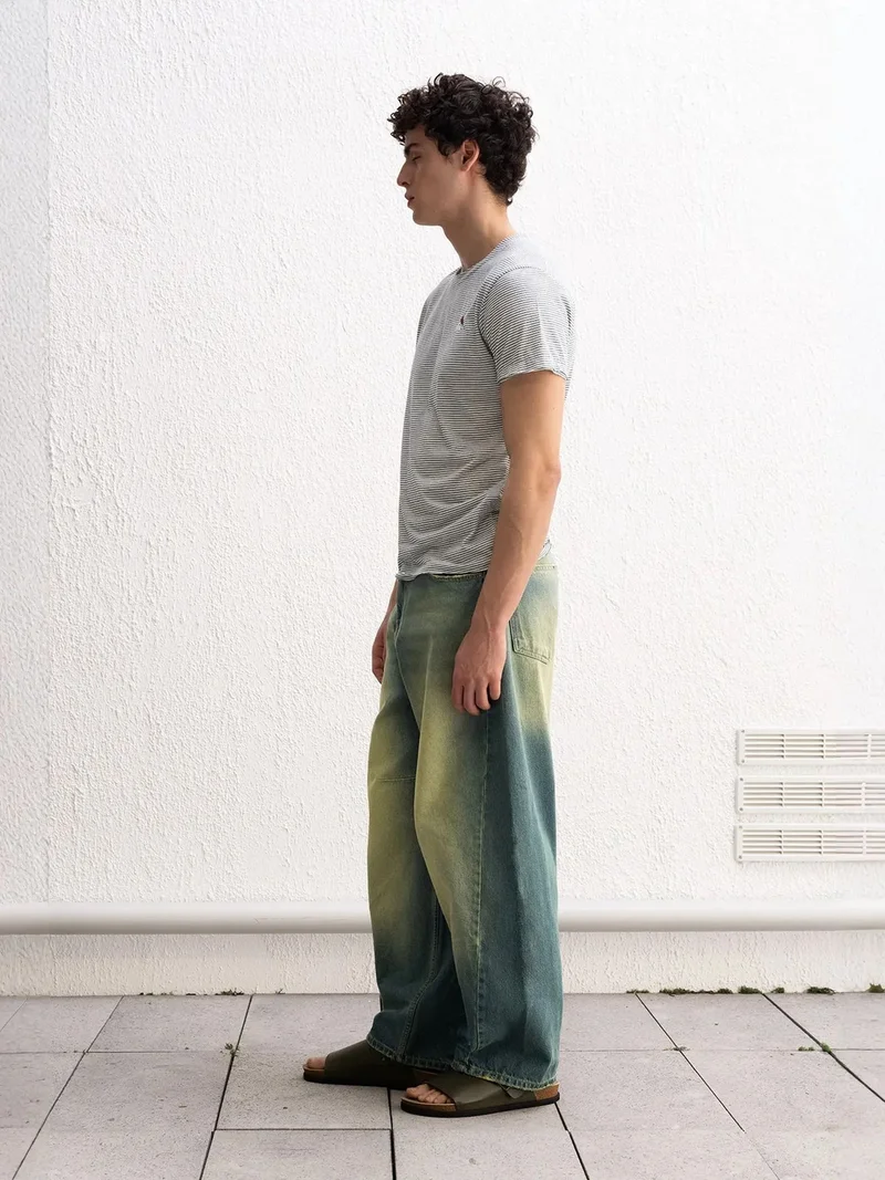 Giesto Khaki Green GIESTO Embroidered Striped Crew Neck T-Shirt for Men | Best Price UAE