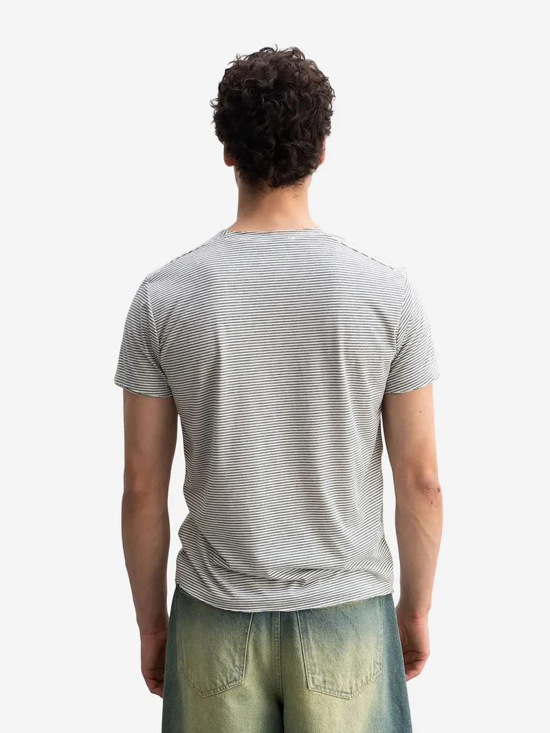 Giesto GIESTO Embroidered Striped Crew Neck T-Shirt