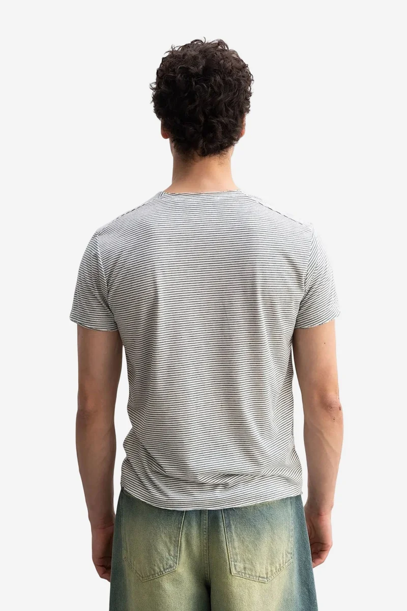 Giesto Khaki Green GIESTO Embroidered Striped Crew Neck T-Shirt for Men | Best Price UAE