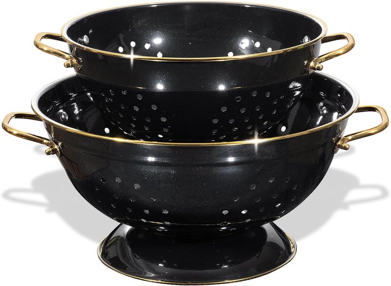 BeFare Metal Colander 2 Pack, 3.5 Quart Powder Coated Self-draining Solid Ring Base Metal Large Kitchen Pasta Vegetable Fruit Strainer with Handle (L-BLACK) - Image 1