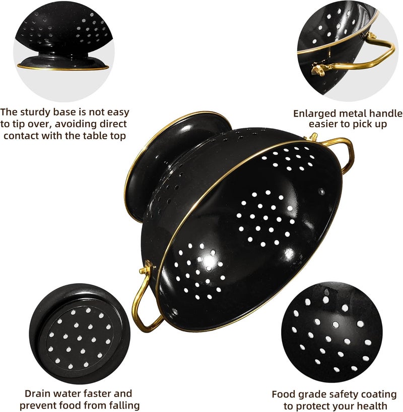 BeFare Metal Colander 2 Pack, 3.5 Quart Powder Coated Self-draining Solid Ring Base Metal Large Kitchen Pasta Vegetable Fruit Strainer with Handle (L-BLACK) - Image 5