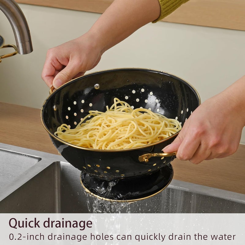 BeFare Metal Colander 2 Pack, 3.5 Quart Powder Coated Self-draining Solid Ring Base Metal Large Kitchen Pasta Vegetable Fruit Strainer with Handle (L-BLACK) - Image 3