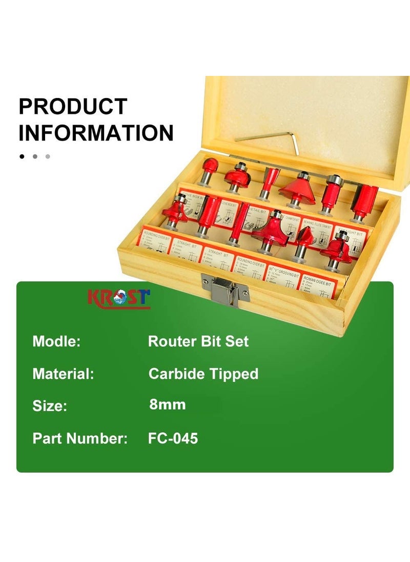 KROST KROST 12 PCS MULTI SHAPES ROUTERTRIMMER BIT SET COMBO WITH WOODEN BOX 8MM SHANK SPECIALLY DESIGNED FOR WOODWORKING  - Image 5