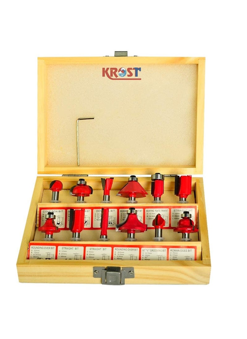 KROST KROST 12 PCS MULTI SHAPES ROUTERTRIMMER BIT SET COMBO WITH WOODEN BOX 8MM SHANK SPECIALLY DESIGNED FOR WOODWORKING  - Image 2