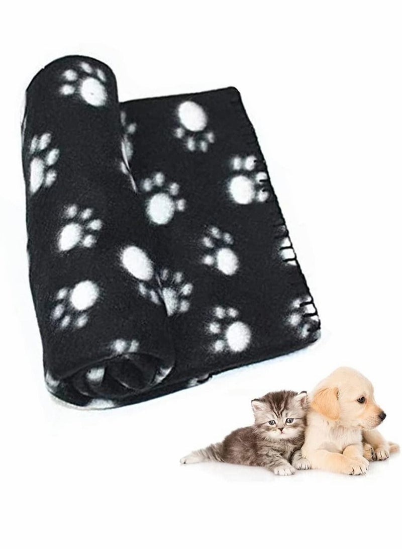 Excefore Paw Print Pet Blanket, Soft Fleece Dog Cat Cushion, Puppy Kitten Sleep Pad, Washable Warm Soft Fluffy Fleece Blankets, 60x70cm, Black  - Image 1