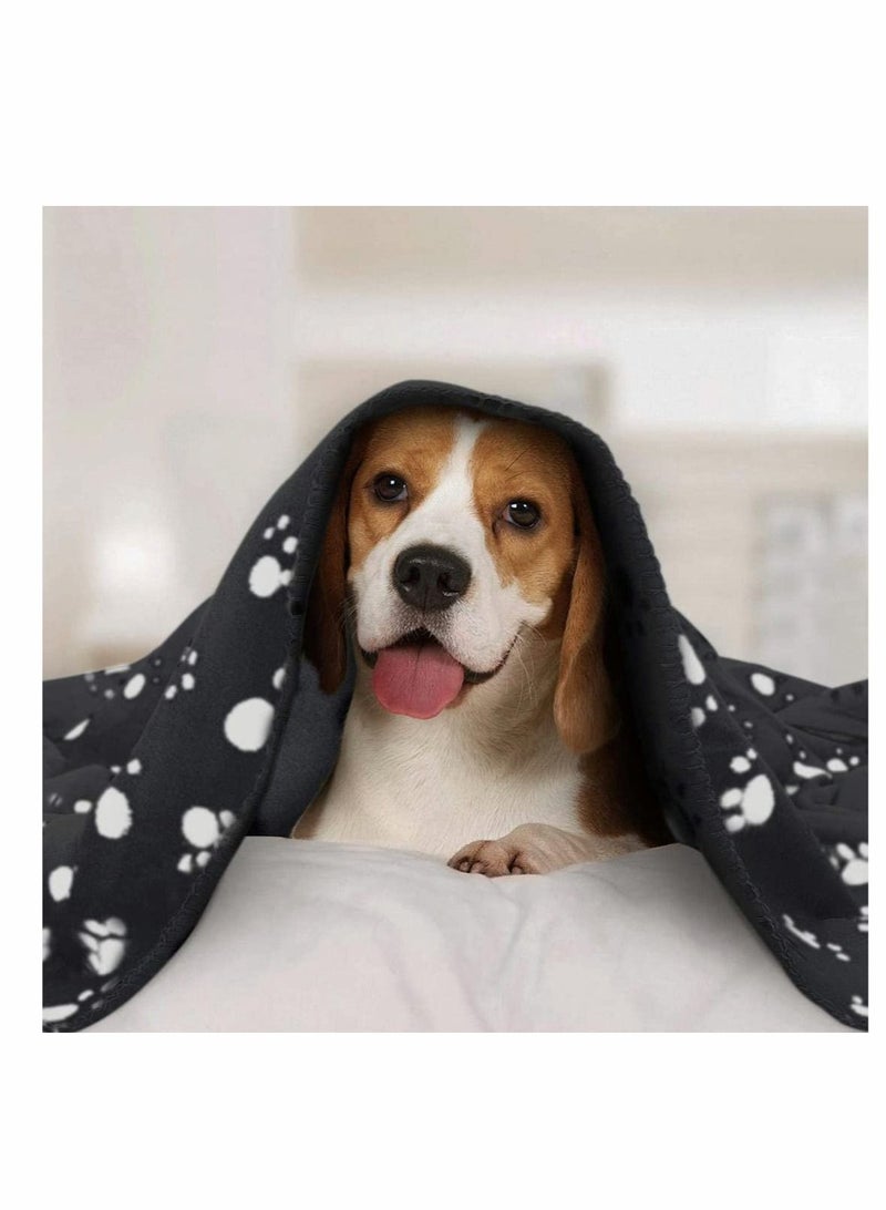 Excefore Paw Print Pet Blanket, Soft Fleece Dog Cat Cushion, Puppy Kitten Sleep Pad, Washable Warm Soft Fluffy Fleece Blankets, 60x70cm, Black  - Image 3