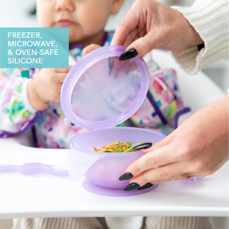 Bumkins Feeding Set with Suction, Includes Spoon and Lid, Training Essentials for Baby-Led Weaning, Toddler Self-Feeding, Babies Eating at 4 Mos Up, Purple Jelly - Image 4