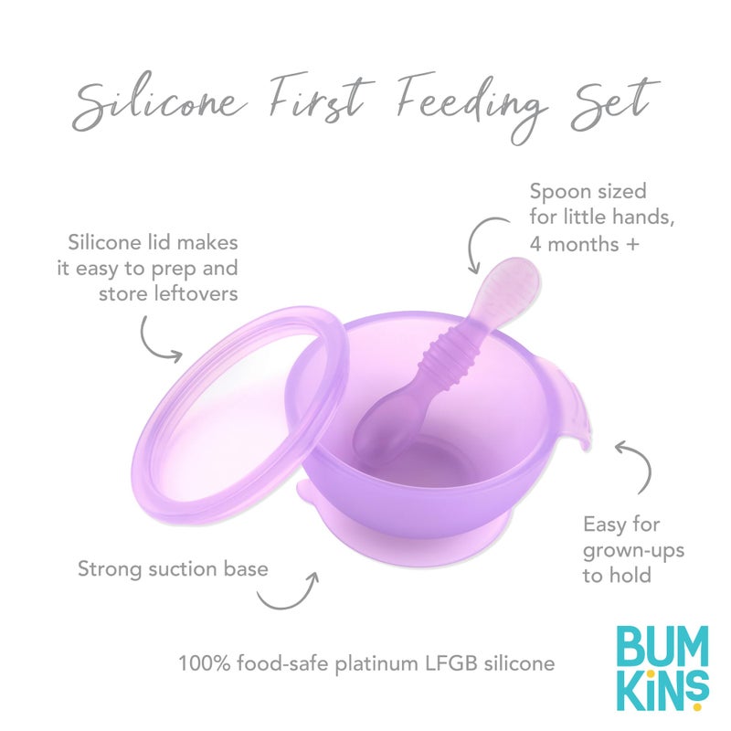 Bumkins Feeding Set with Suction, Includes Spoon and Lid, Training Essentials for Baby-Led Weaning, Toddler Self-Feeding, Babies Eating at 4 Mos Up, Purple Jelly - Image 5