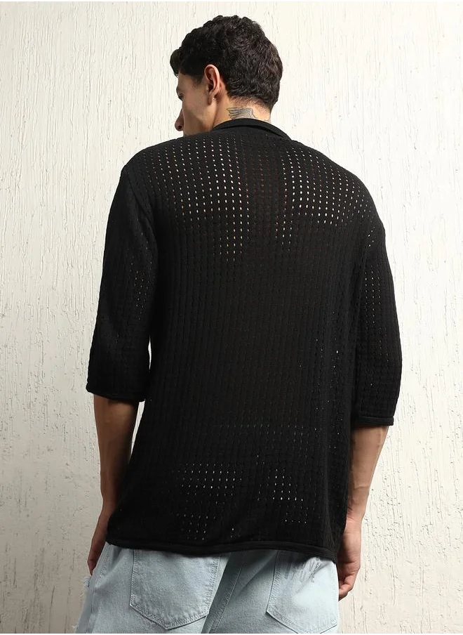 Hubberholme Eyelet Design Oversized  Knit Polo by Styli