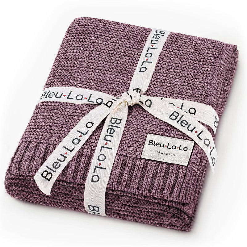 Bleu La La Heritage Knit Organic Cotton Receiving Swaddle Blanket for Girls - 100% Luxury Organic Cotton Knit Warm Cozy Quilt Swaddle Blanket for Newborns Infants Babies & Toddlers (0-2Yrs - Sugar Plum) - Image 1