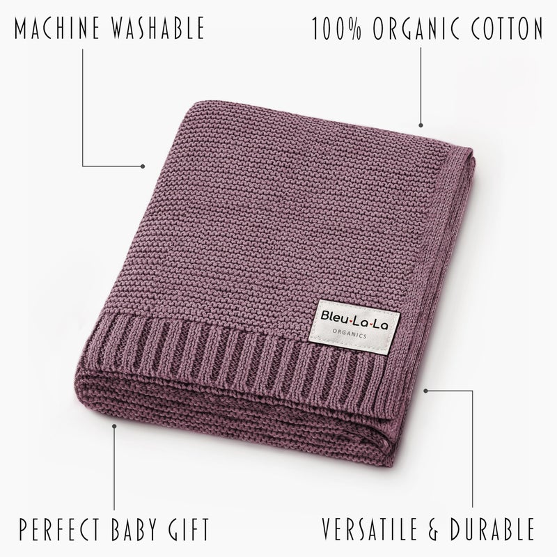 Bleu La La Heritage Knit Organic Cotton Receiving Swaddle Blanket for Girls - 100% Luxury Organic Cotton Knit Warm Cozy Quilt Swaddle Blanket for Newborns Infants Babies & Toddlers (0-2Yrs - Sugar Plum) - Image 3