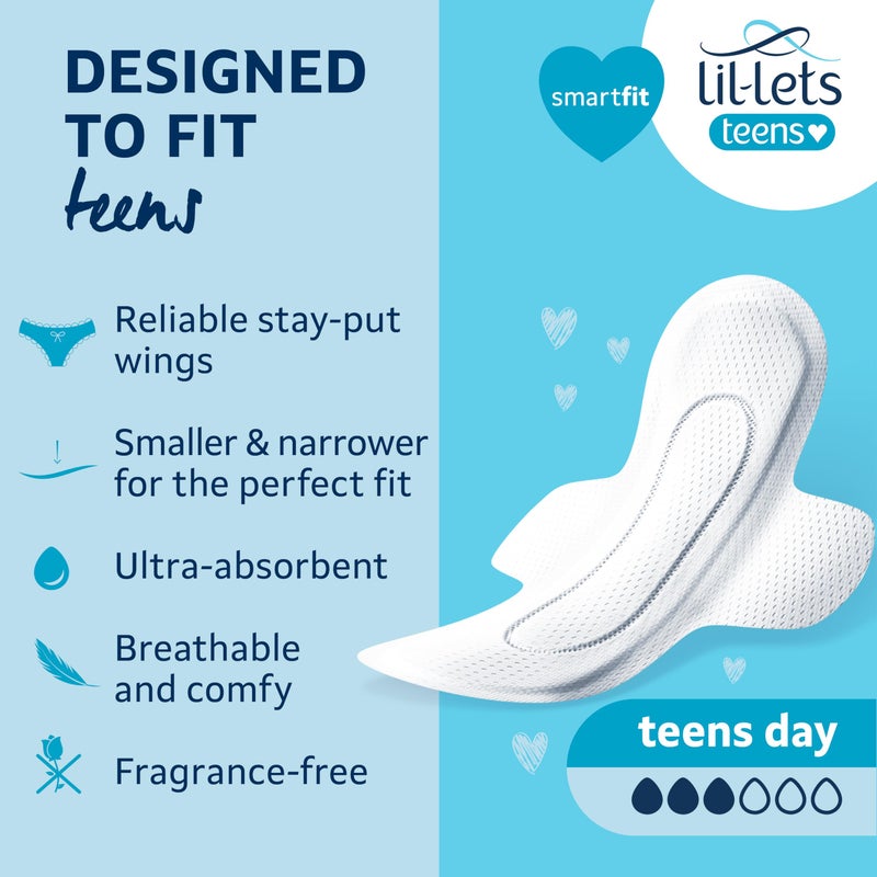 Lil-Lets Teens Day Pads with Wings - 42 Count Period Pads - Thin, Super Absorbent Sanitary Napkins, Soft & Breathable, Fragrance-Free - First Periods, Light to Medium Days - Image 2