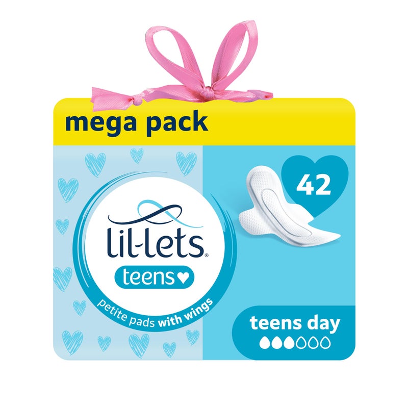 Lil-Lets Teens Day Pads with Wings - 42 Count Period Pads - Thin, Super Absorbent Sanitary Napkins, Soft & Breathable, Fragrance-Free - First Periods, Light to Medium Days - Image 1