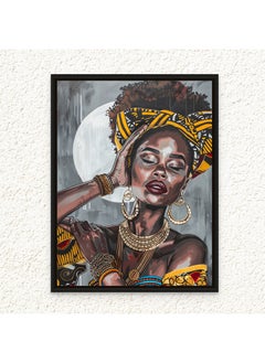 Art Decor Art Decor Framed Canvas African Art in Yellow and Grey Woman with Scarf Portrait Tribal Cultural Wall Art Print Wall Decor for Office Living Room Bedroom Gifting  - Image 1