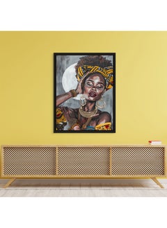 Art Decor Art Decor Framed Canvas African Art in Yellow and Grey Woman with Scarf Portrait Tribal Cultural Wall Art Print Wall Decor for Office Living Room Bedroom Gifting  - Image 3