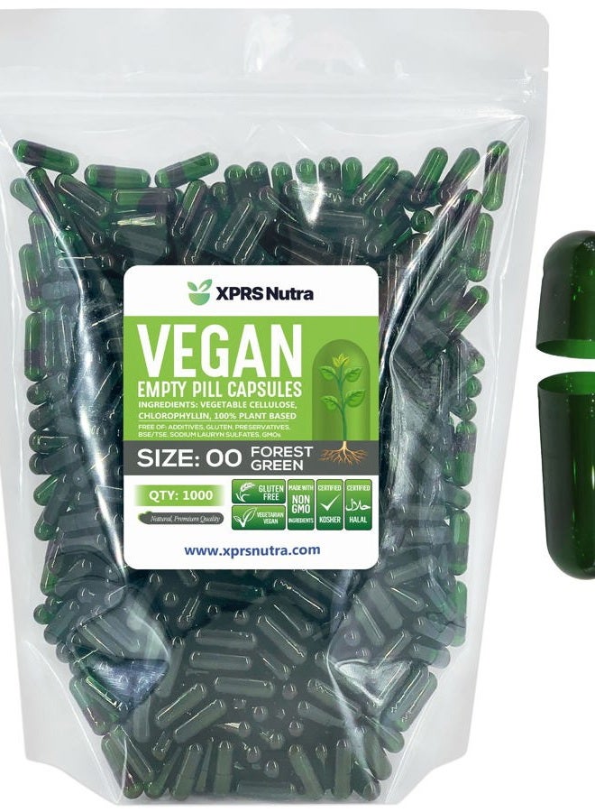 XPRS Nutra Size 00 Empty Capsules - 1000 Count Empty Vegan Capsules - Vegetarian Empty Pill Capsules- DIY Vegetable Capsule Filling- Veggie Pill Capsules Empty Caps (Forest Green) - Image 1