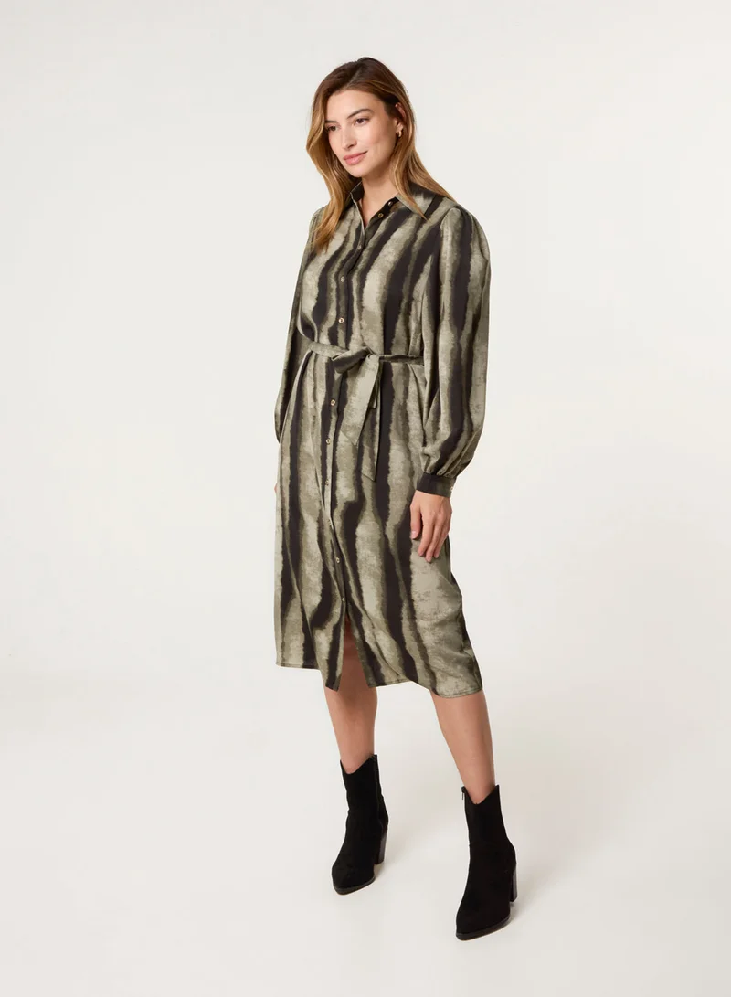 بلو فانيلا Printed Puff Sleeve Button Through Midi Dress