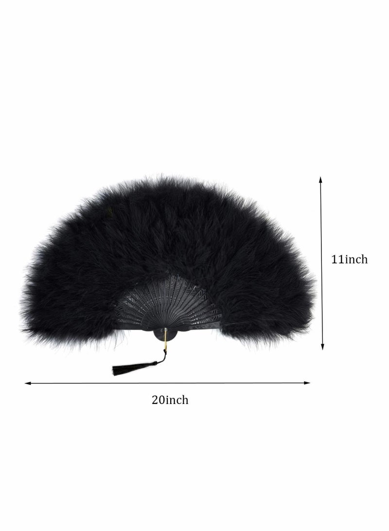 NIBEMINENT Feather Hand Fan, Folding Handheld Flapper Black Women Roaring 20s Vintage Style for Costume - Image 4