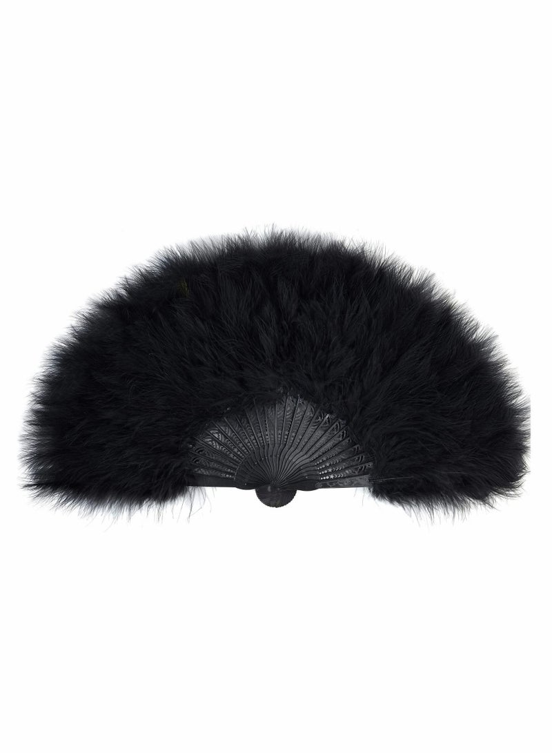 NIBEMINENT Feather Hand Fan, Folding Handheld Flapper Black Women Roaring 20s Vintage Style for Costume - Image 1