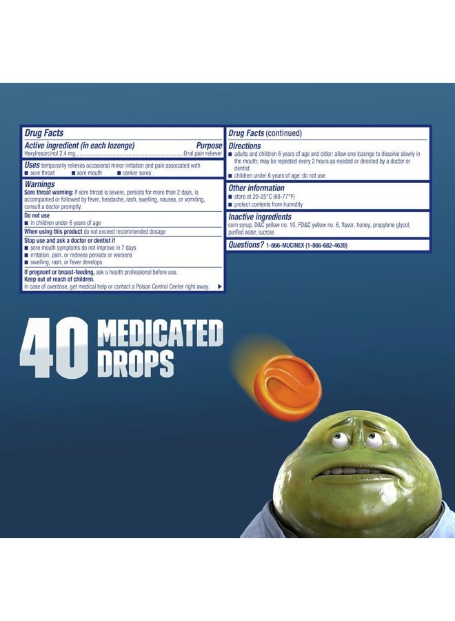 MUCINEX Instasoothe Sore Throat Relief Drops, Sore Throat Lozenges, Sore Throat Medicine with Hexylresorcinol, Cough Drops Alternative, Honey & Echinacea Flavor Medicated Numbing Throat Drops, 40 ct - Image 3