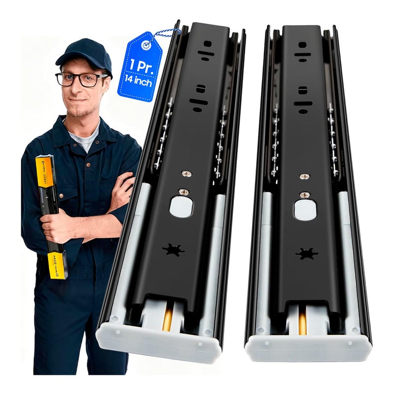 YENUO Soft Close Drawer Slides Full Extension Side Mount 12 14 16 18 20 22 24 inch Ball Bearing Metal Rails Track Guide Glides Runners Heavy Duty 100 Pound (Soft Close- 1 Pr, 14 Inch) - Image 1