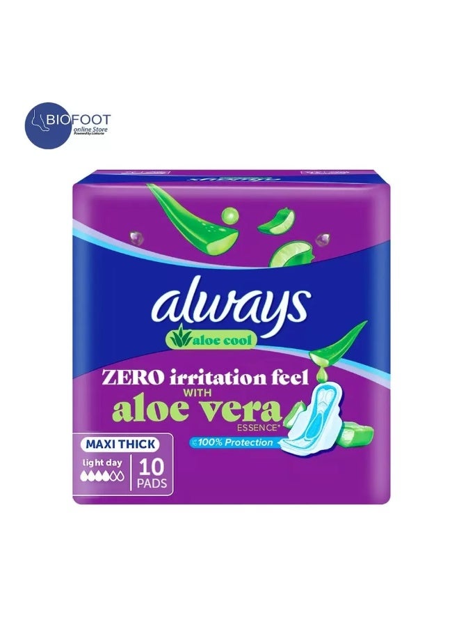 Always Aloe Cool Zero Irritation Maxi Thick Pad For Light Day With Aloe Vera Essence- 10pcs