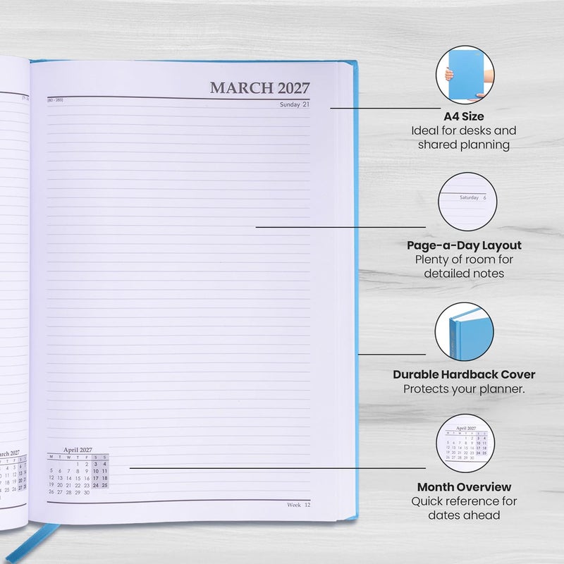 evelay 2025 A4 A5 Day to Page Diary Full Year Planner Desk Hardback Academic Organiser for Home Office School (A4 Page a Day, Sky) - Image 4