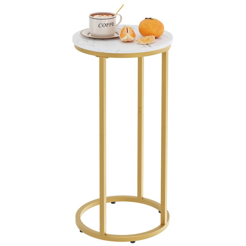 Katrawu C Shaped end Table,Wood Round Side Table for Couch,Small Sofa Table with Metal Frame for Bedroom,Living Room,Bedside,Gold Color(11.81" D x 11.81" W x 23.62" H) - Image 1