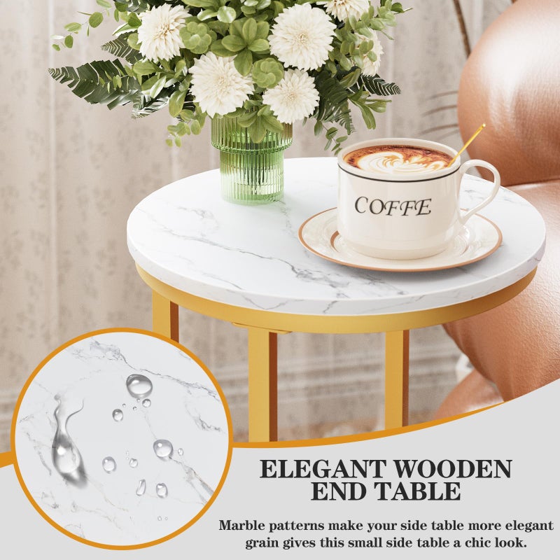 Katrawu C Shaped end Table,Wood Round Side Table for Couch,Small Sofa Table with Metal Frame for Bedroom,Living Room,Bedside,Gold Color(11.81" D x 11.81" W x 23.62" H) - Image 4