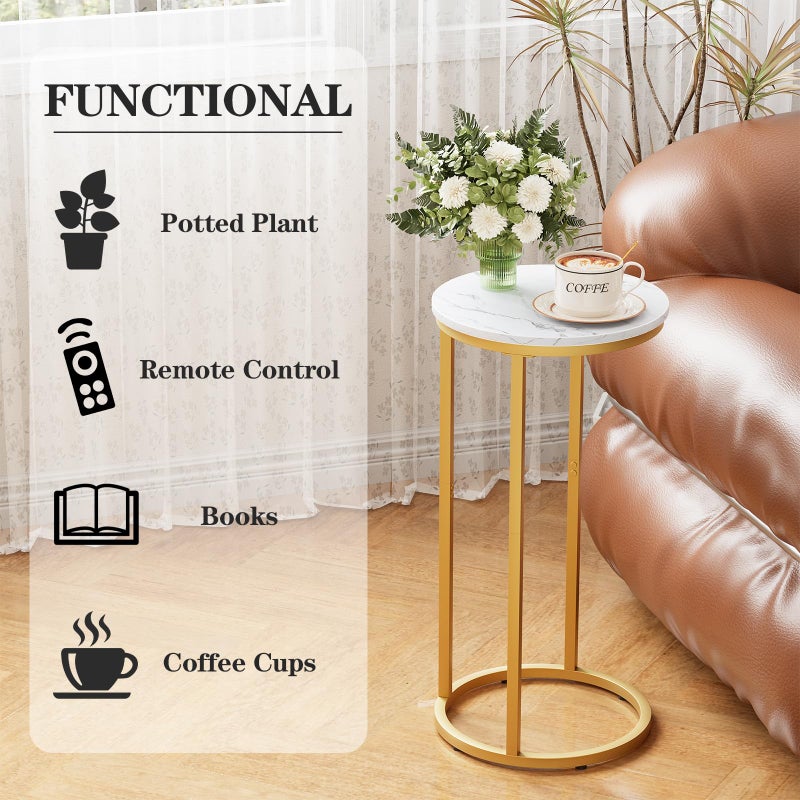 Katrawu C Shaped end Table,Wood Round Side Table for Couch,Small Sofa Table with Metal Frame for Bedroom,Living Room,Bedside,Gold Color(11.81" D x 11.81" W x 23.62" H) - Image 5