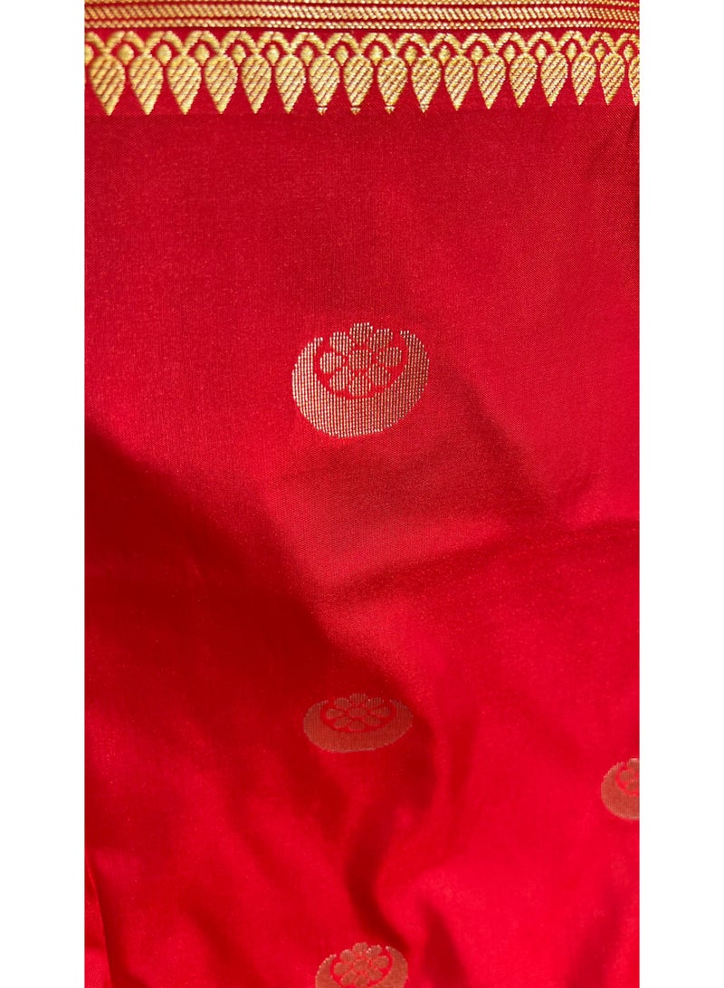 Celebrity Inspired Banarasi Semi Katan Silk Saree with Chand Tara Zari Work & Rich Pallu | Wedding & Reception Saree for Women | UAE - Image 5