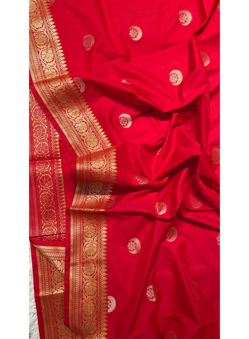 Celebrity Inspired Banarasi Semi Katan Silk Saree with Chand Tara Zari Work & Rich Pallu | Wedding & Reception Saree for Women | UAE - Image 4