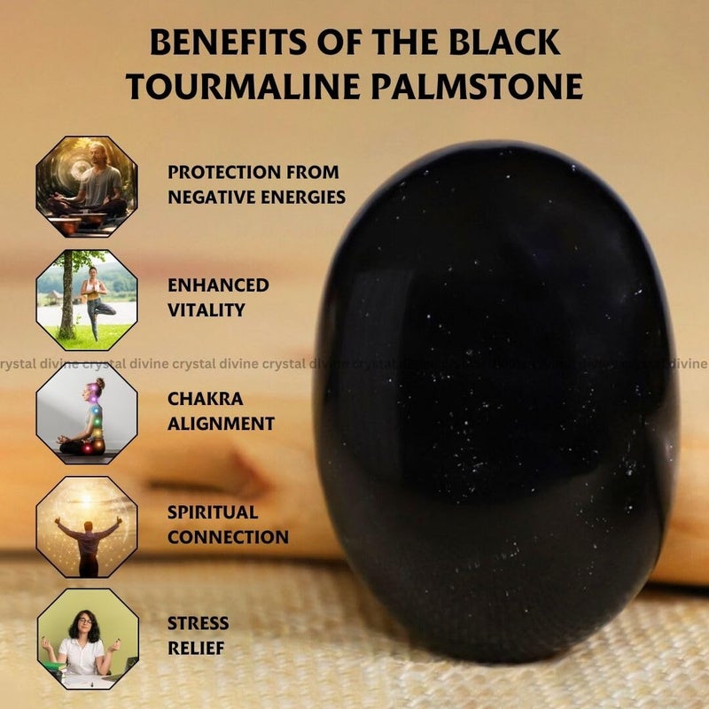Crystal Divine Black Tourmaline Palm Stone Crystal Showpieces for Home Decor Items Decorative Items for Office Desk Table Meditation Items Chakra Healing Crystals and Stones Crystal Vastu Items - Image 2