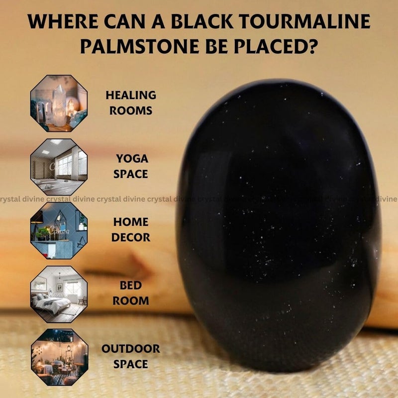 Crystal Divine Black Tourmaline Palm Stone Crystal Showpieces for Home Decor Items Decorative Items for Office Desk Table Meditation Items Chakra Healing Crystals and Stones Crystal Vastu Items - Image 4