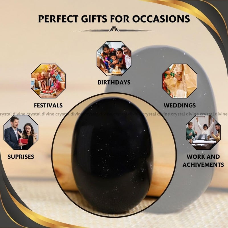 Crystal Divine Black Tourmaline Palm Stone Crystal Showpieces for Home Decor Items Decorative Items for Office Desk Table Meditation Items Chakra Healing Crystals and Stones Crystal Vastu Items - Image 3