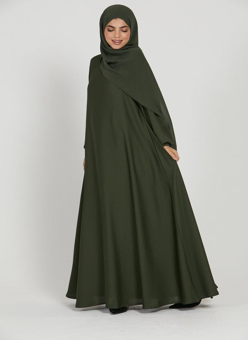 NUKHBAA Elegant Green plain abaya wityh belt and Hijab-AB61  - Image 2