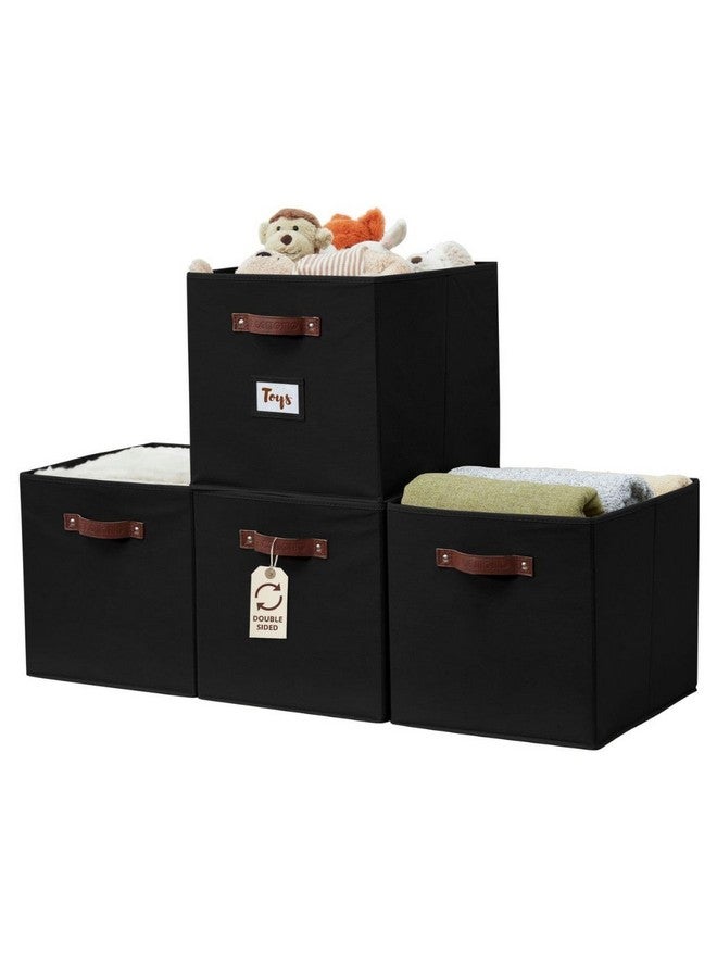 DECOMOMO Storage Baskets 13x15x13 Storage Cube Bins with Label Holders, Kallax Storage Cubes for Organizing Shelves Nursery Toy (Kallax / 4pcs, Black) - Image 1